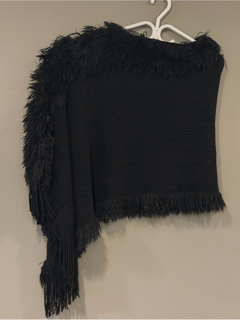 Black Fringe Knit Women’s Sweater Poncho